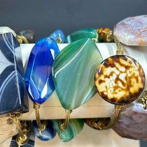 Set of handmade authentic stone jewelry wire bracelets.